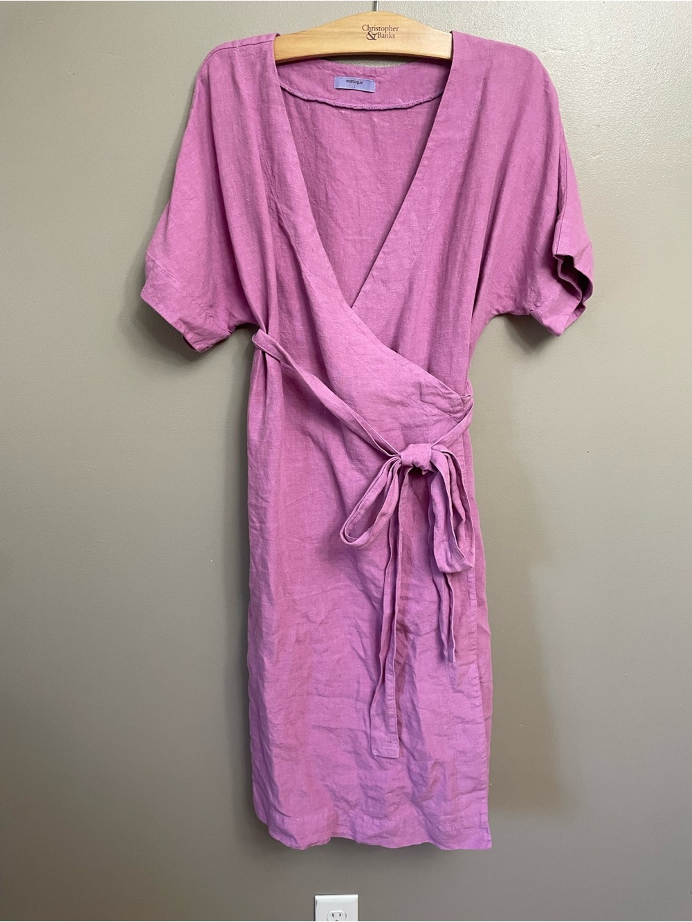Menique large Eliana 100% Linen Minimalist Lagenlook Wrap Dress Size beach